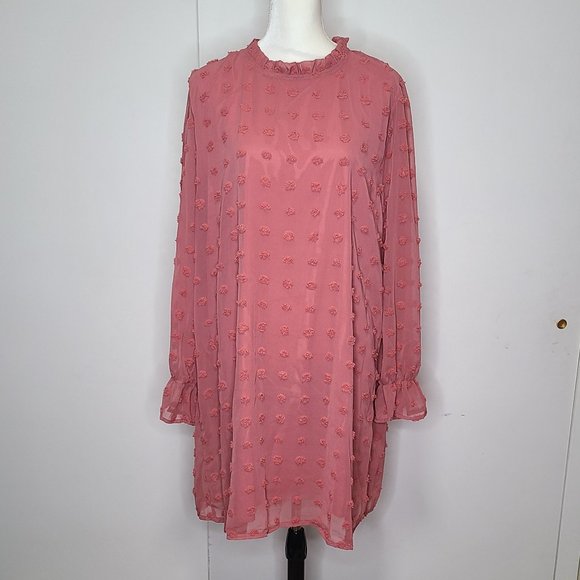 Russet red fringe dot ruffle sleeve shift dress - Picture 1 of 7